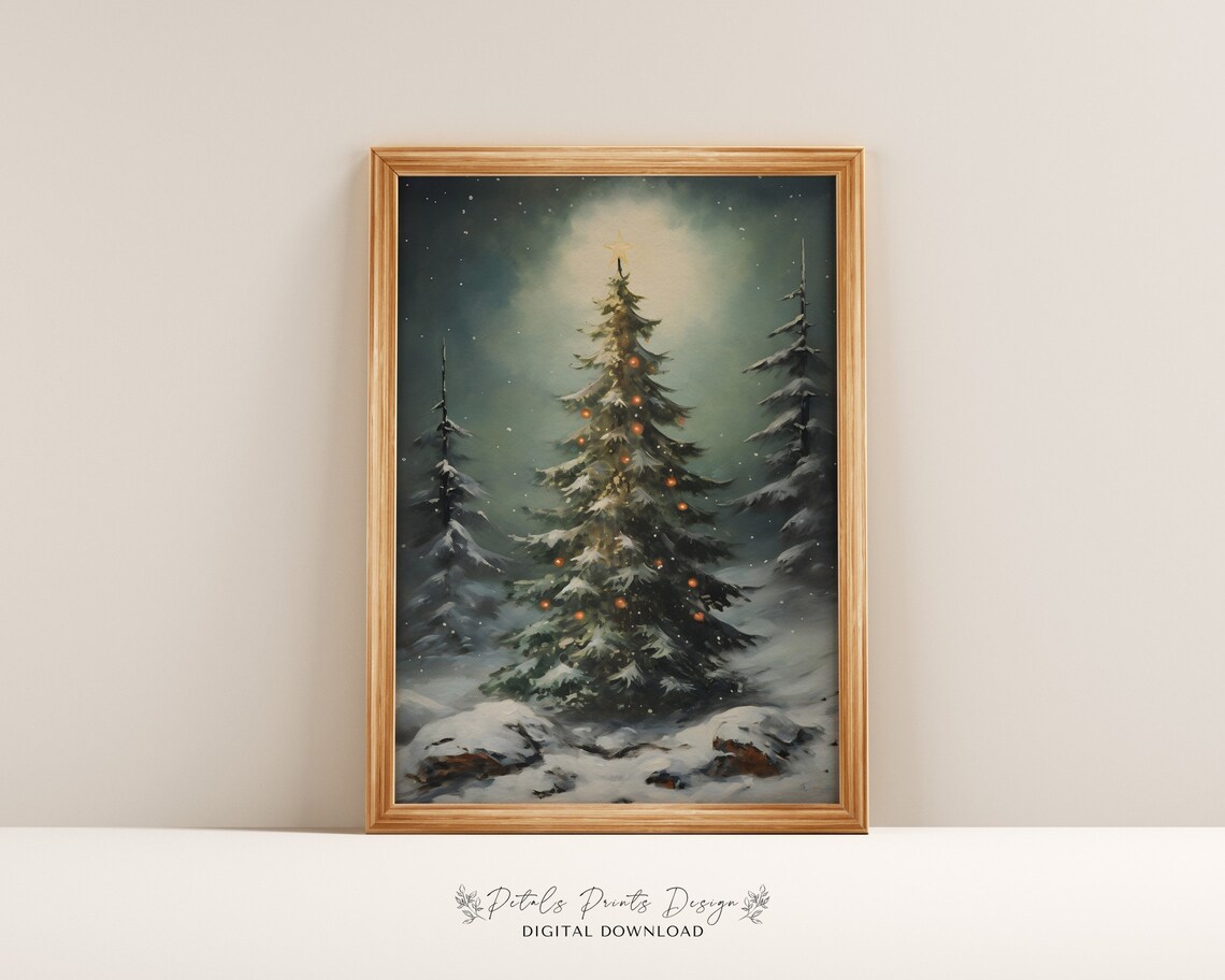 Christmas Trees Vintage Holiday Art Print
