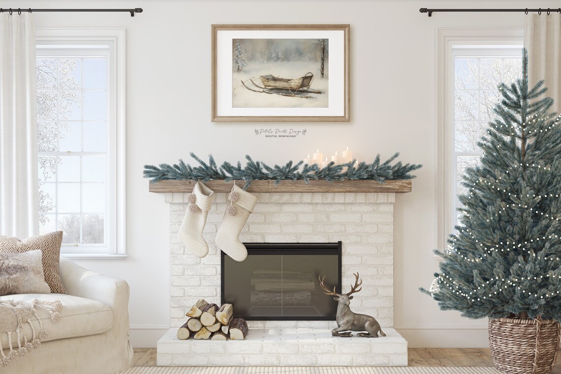 Christmas Sleigh Still Life, Rustic Vintage Art Print - Image 2