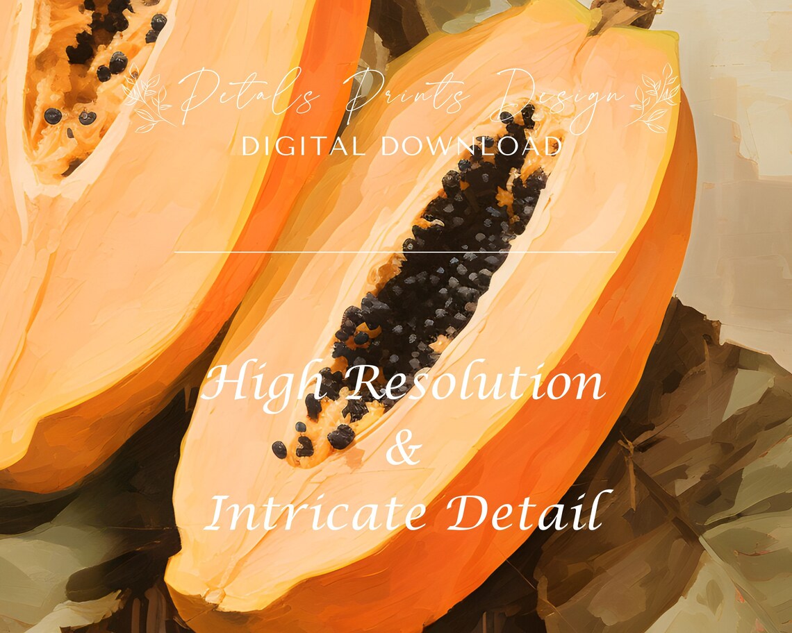 Ripe Papaya Halved Still Life Orange Fruit Kitchen Art Painting Poster - Image 3