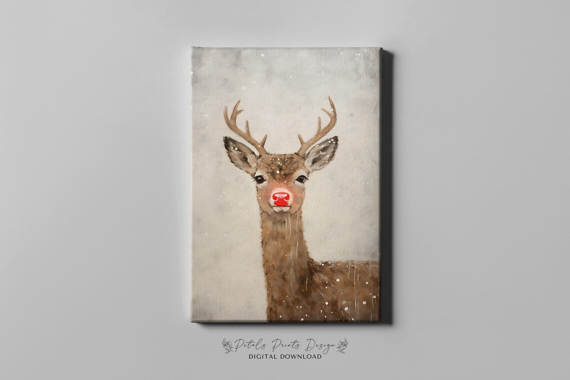 Reindeer Oil Painting Rustic Christmas Art Print - Image 4