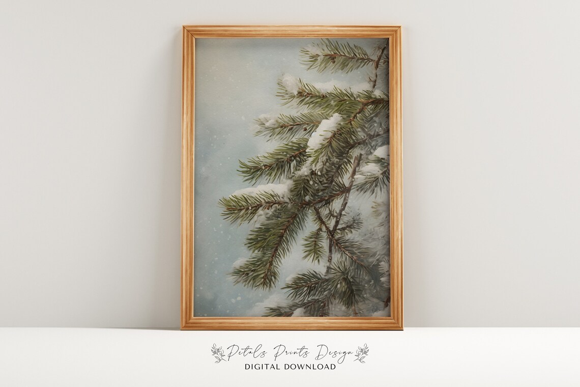 Vintage Pine Tree Christmas Art, Rustic Holiday Print