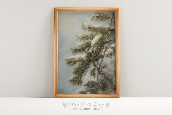 Vintage Pine Tree Christmas Art, Rustic Holiday Print