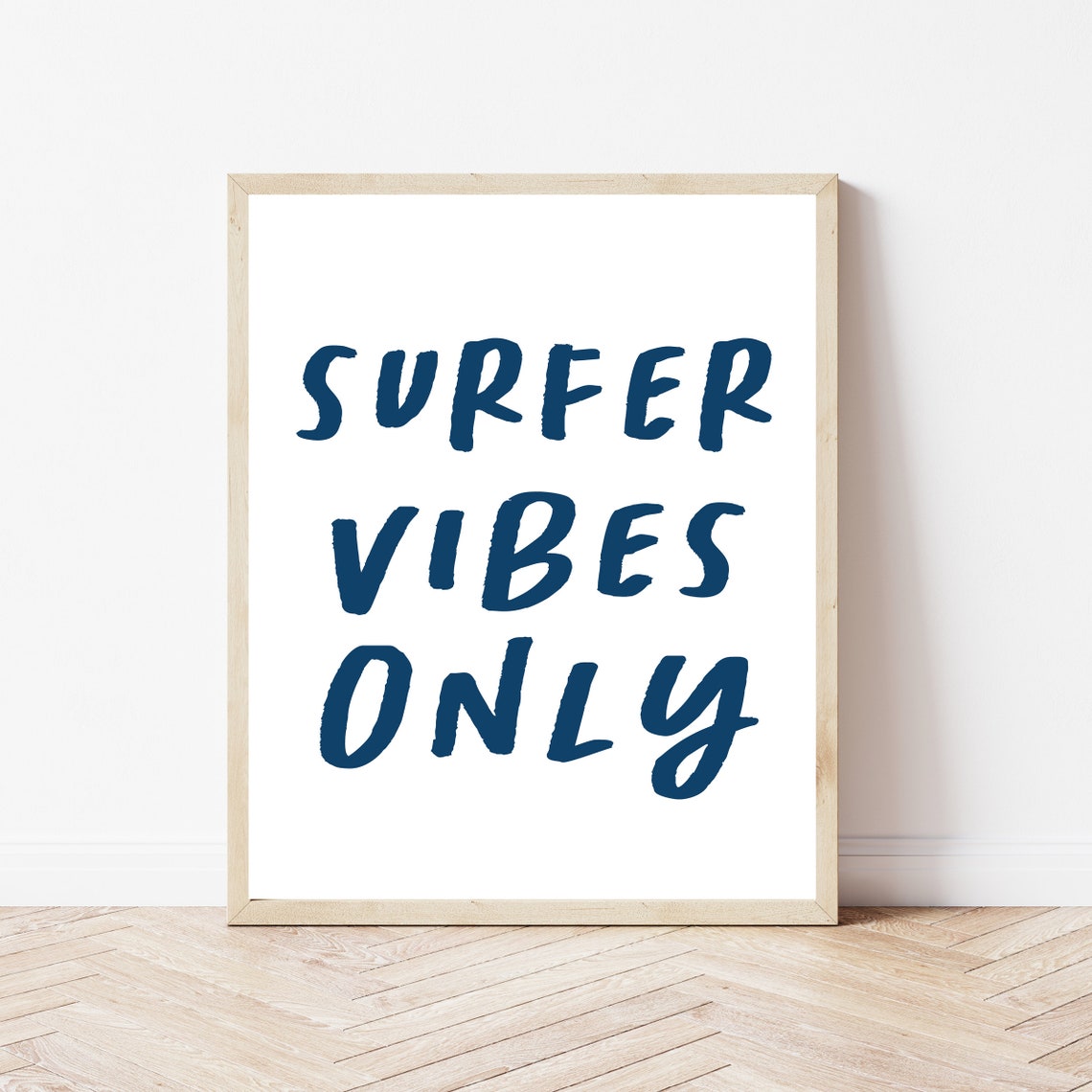 Surfer Vibes Only Navy Coastal Nursery Beach House Typography Poster