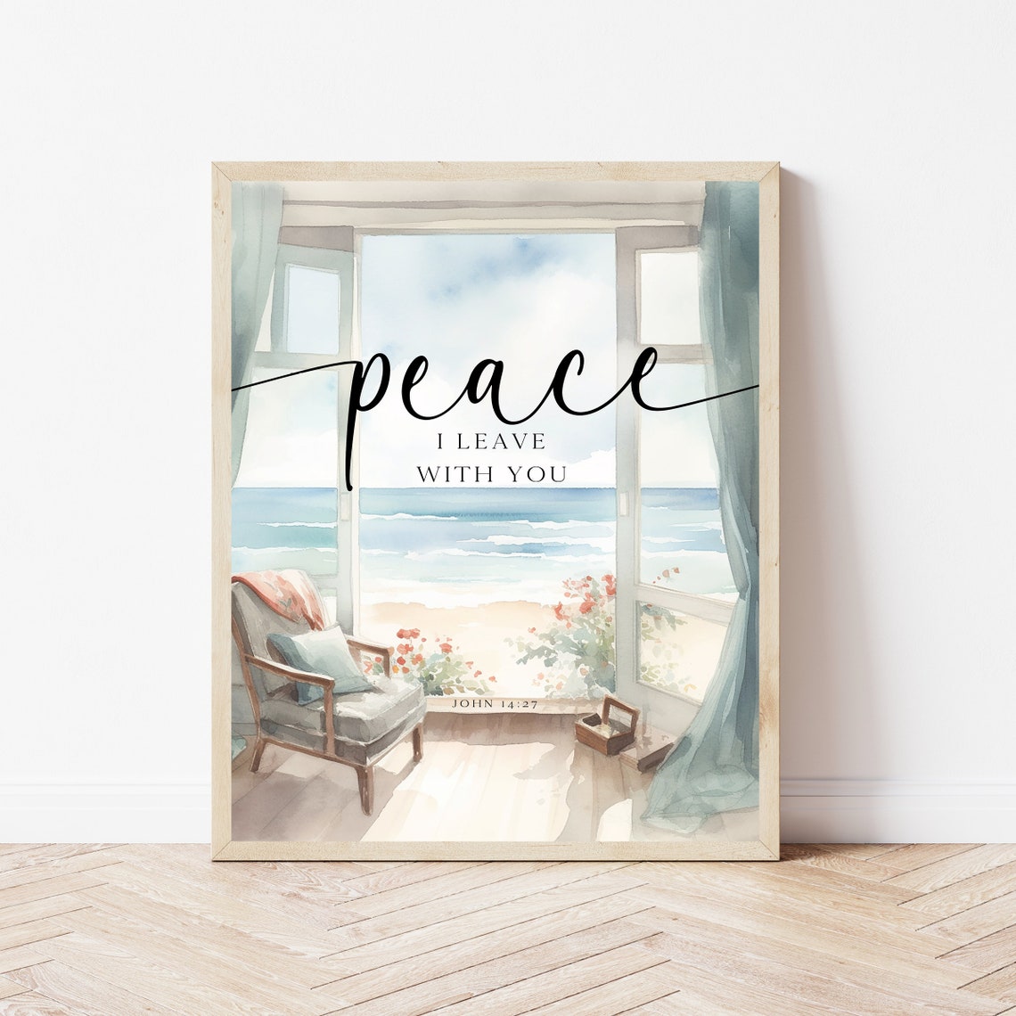 Peace I Leave With You John 1427 Calm Ocean View Scripture Poster