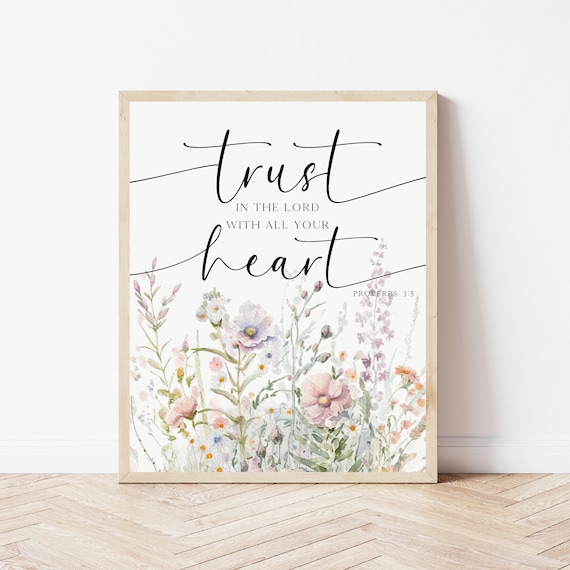 Proverbs 35 Trust In The Lord Sign Floral Bible Verse Wall Art Women Scripture Baby Shower Decor Christian Office Print For Kids