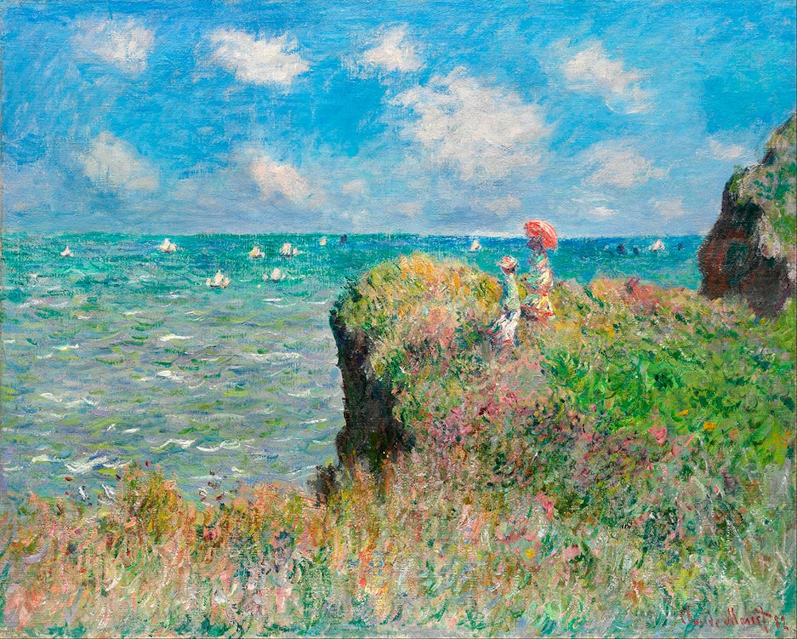Claude Monet Cliff Walk at Pourville Seascape Figures Painting Poster - Image 2