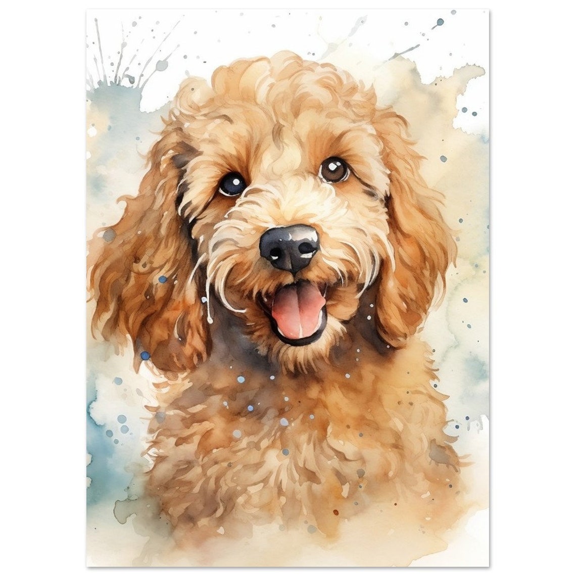 Adorable Cockapoo Puppy Smiling Watercolour Cute Dog Portrait Poster