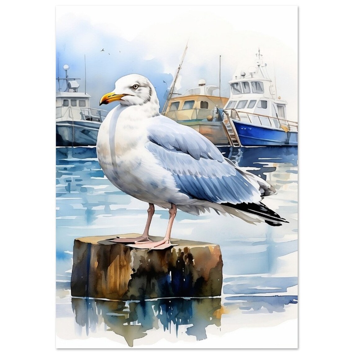 Seagull Watercolor Print, Modern Bird Art