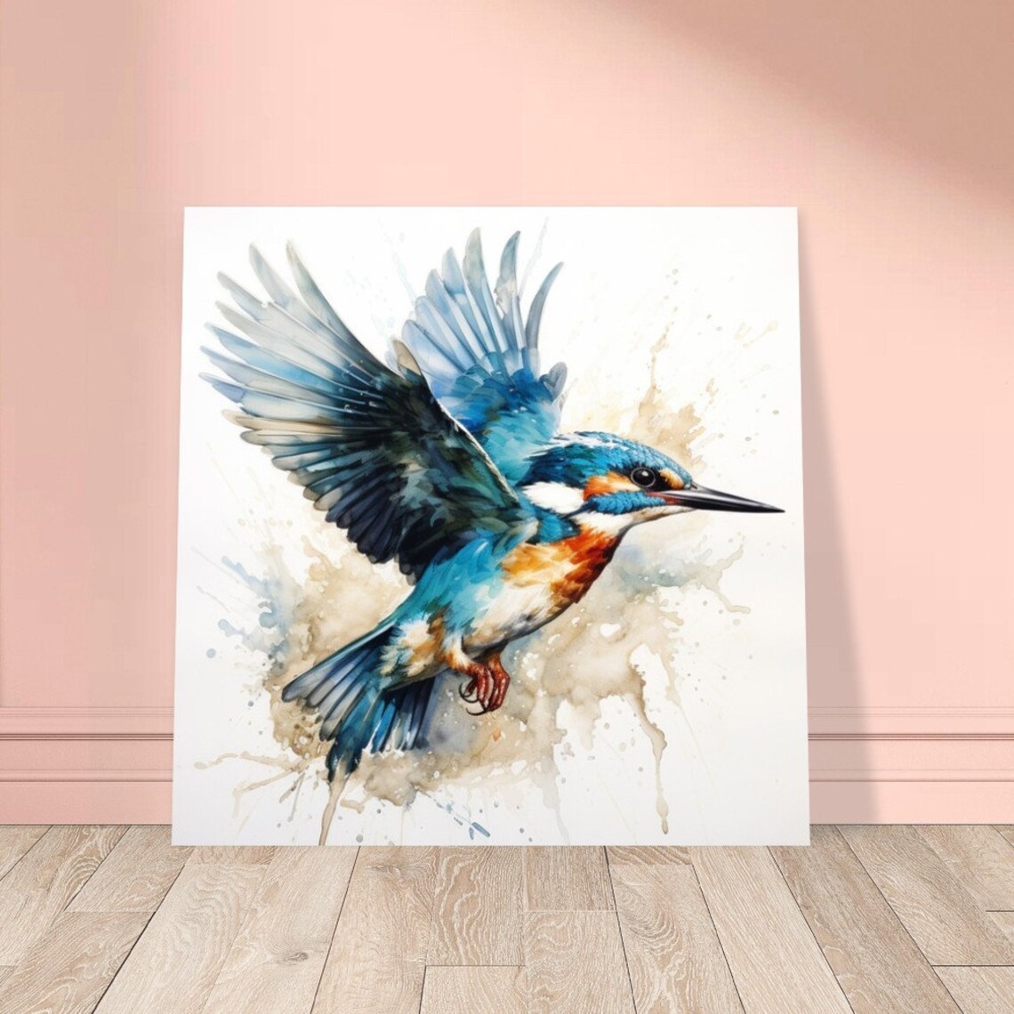 Vibrant Kingfisher in Flight Watercolour Electric Blue Bird Art Poster - Image 3