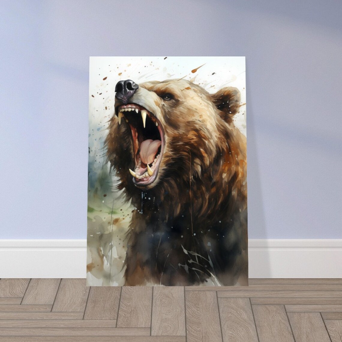 Roaring Grizzly Bear Mouth Open Watercolour Wildlife Animal Poster - Image 2