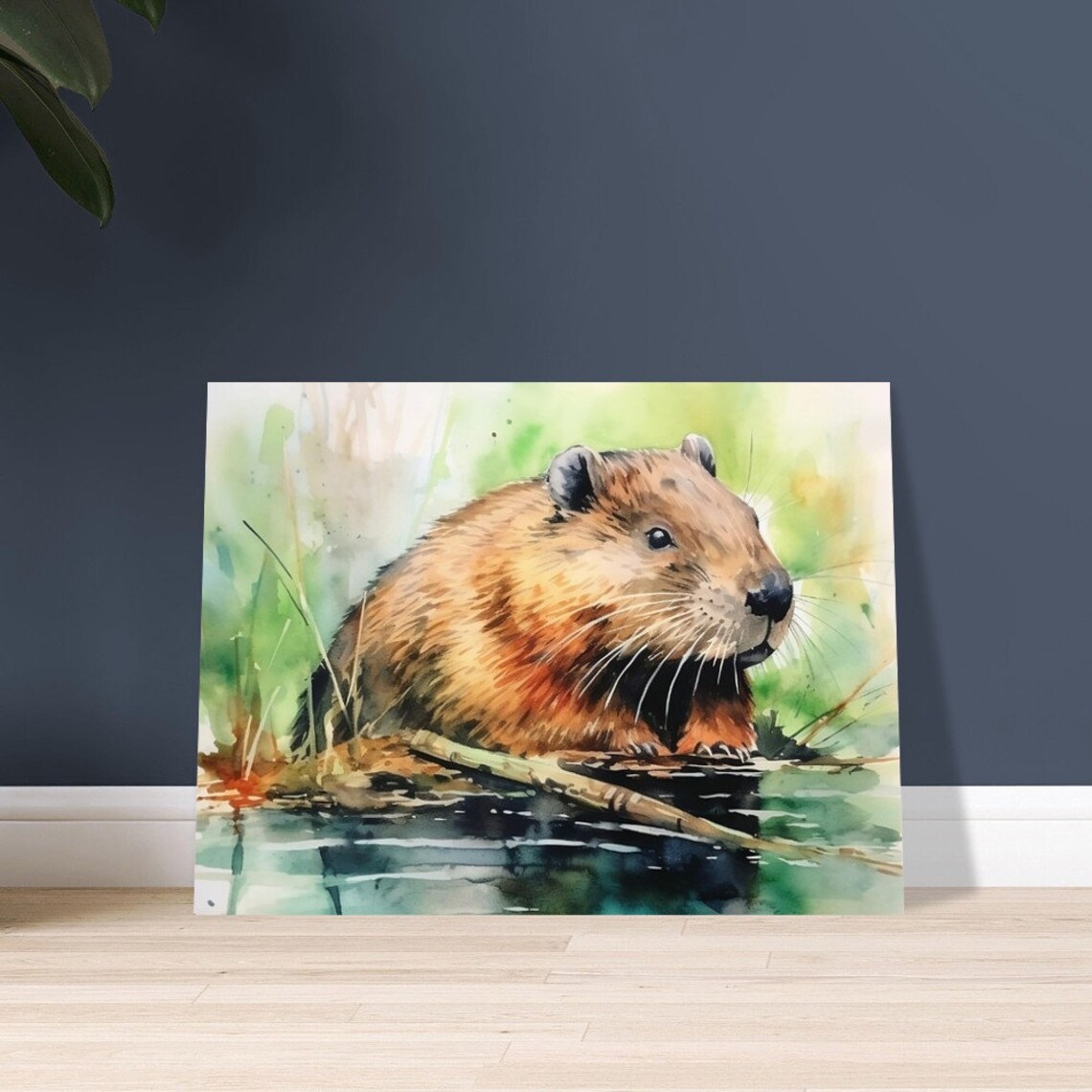 Beaver Watercolour Painting Print Poster - Image 2