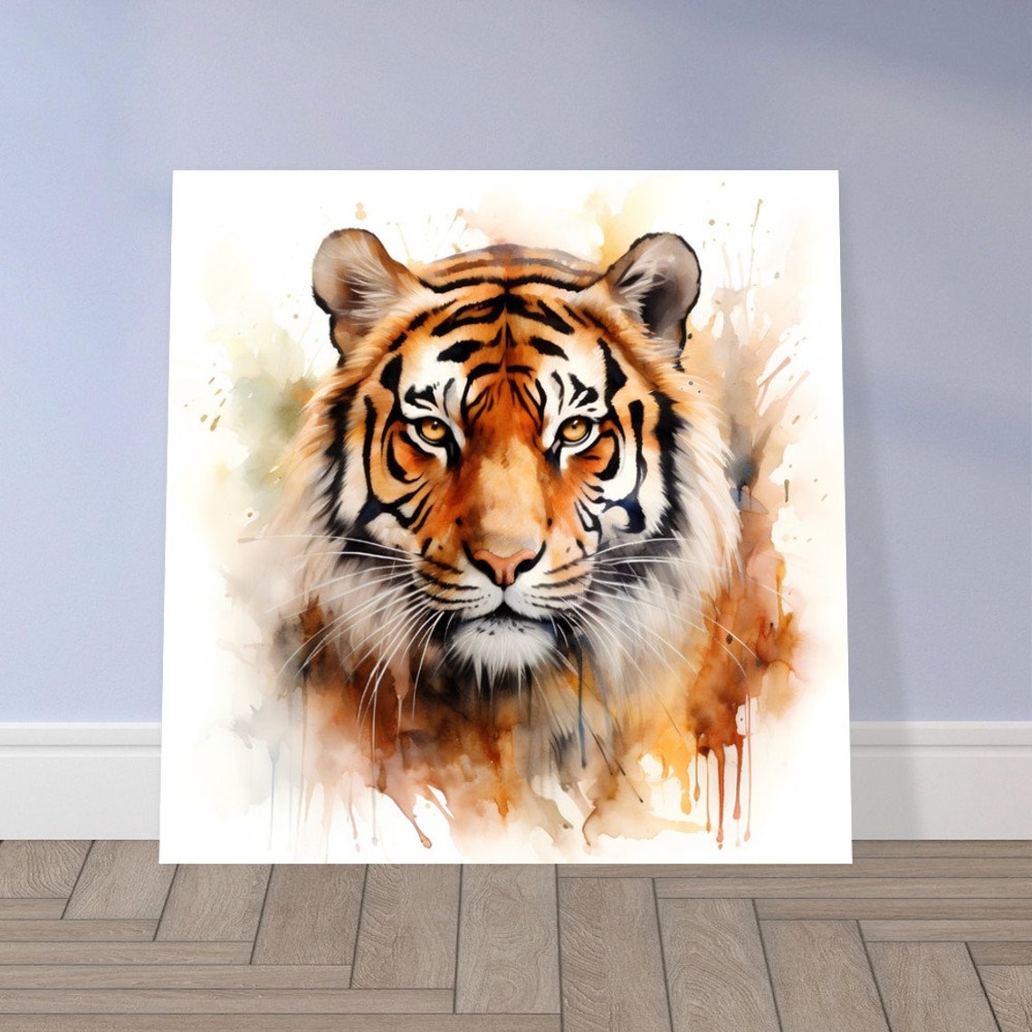 Tiger Face Close Up Golden Eyes Watercolour Wildlife Animal Poster - Image 2