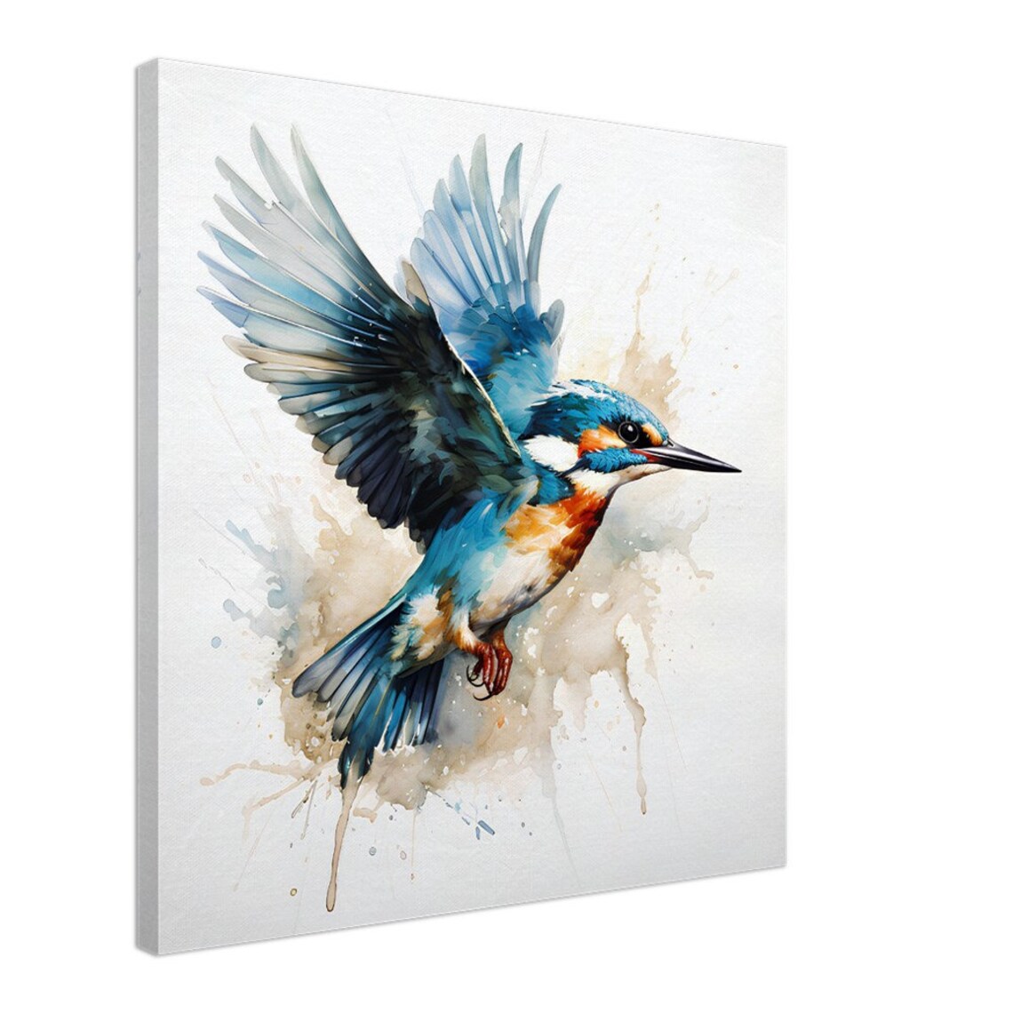 Kingfisher in Mid Flight Watercolor Art Print