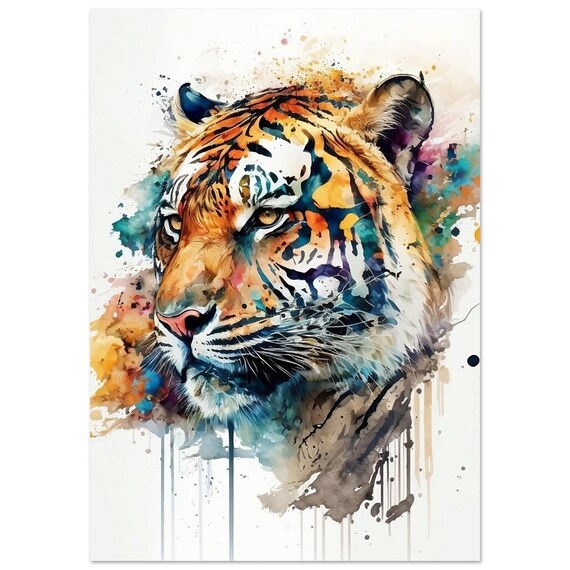 Bold Tiger Face Colour Splash Watercolour Vibrant Wild Cat Art Poster