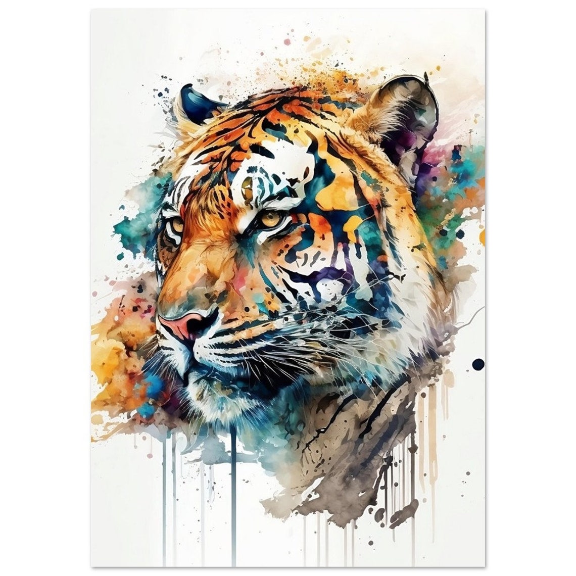 Bold Tiger Face Colour Splash Watercolour Vibrant Wild Cat Art Poster