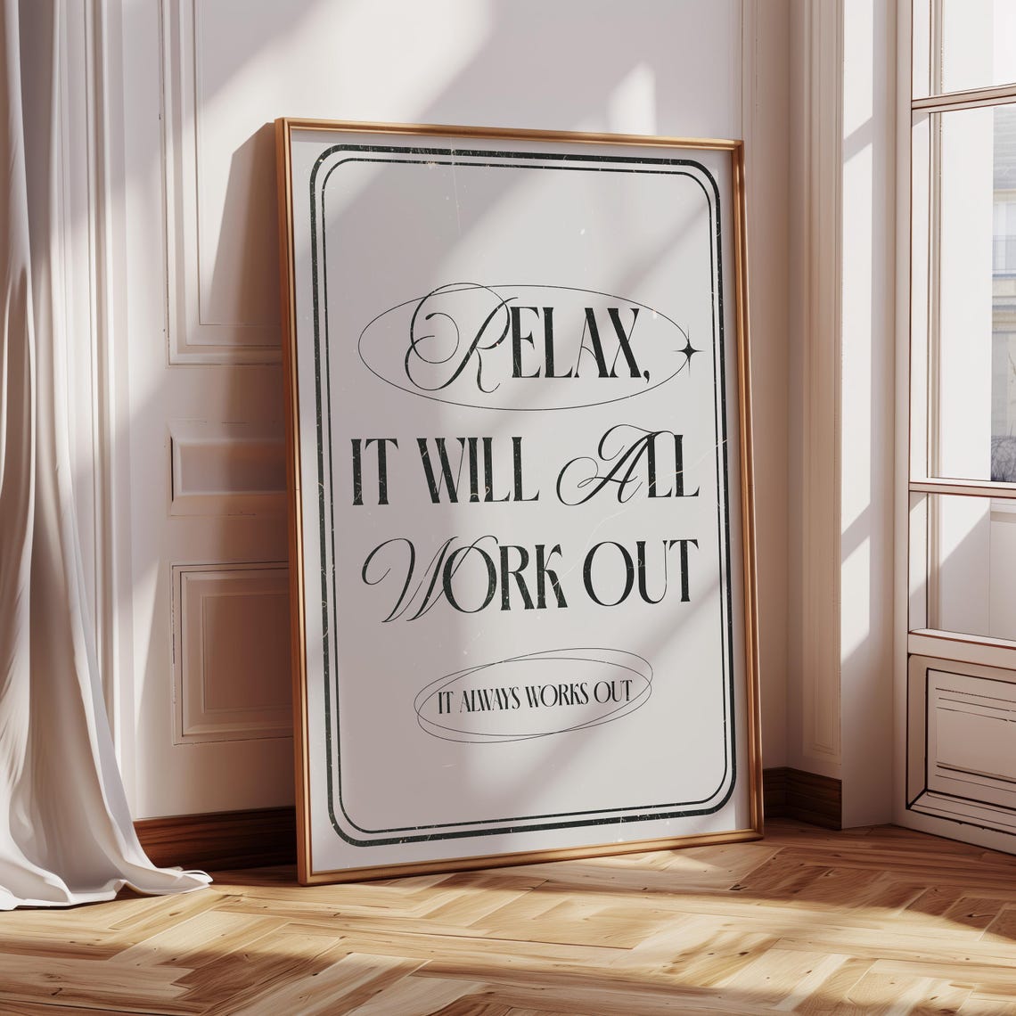 Relax It Will All Work Out Motivational Quote Typography Poster - Image 2