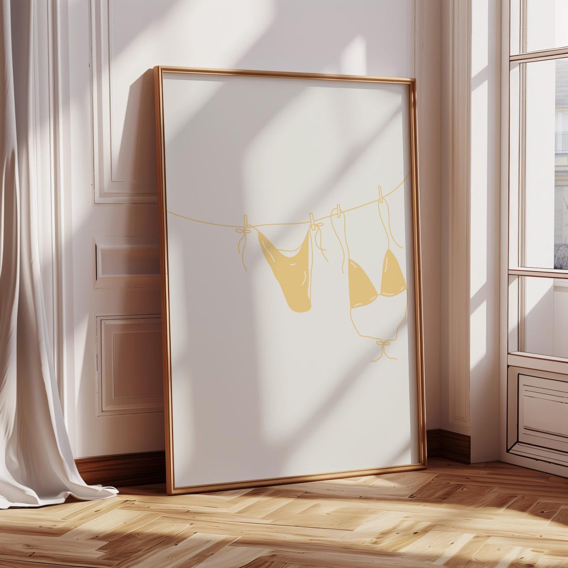 Yellow Bikini Clothesline Minimalist Beach Illustration Poster - Image 2