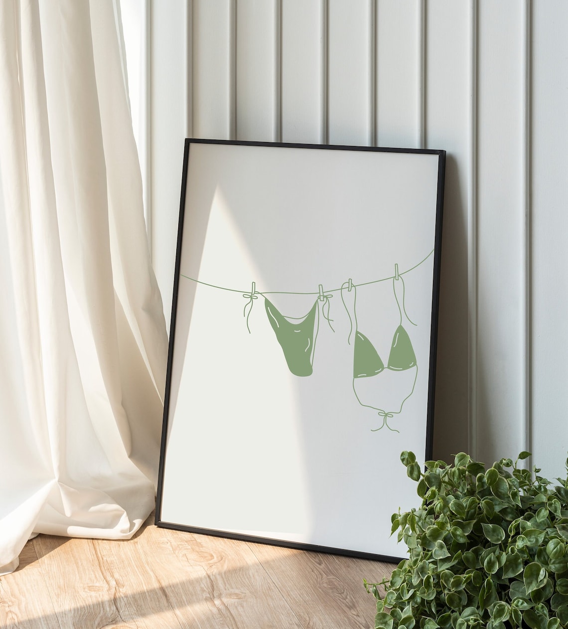 Sage Green Bikini Clothesline Coastal Cowgirl Minimalist Poster