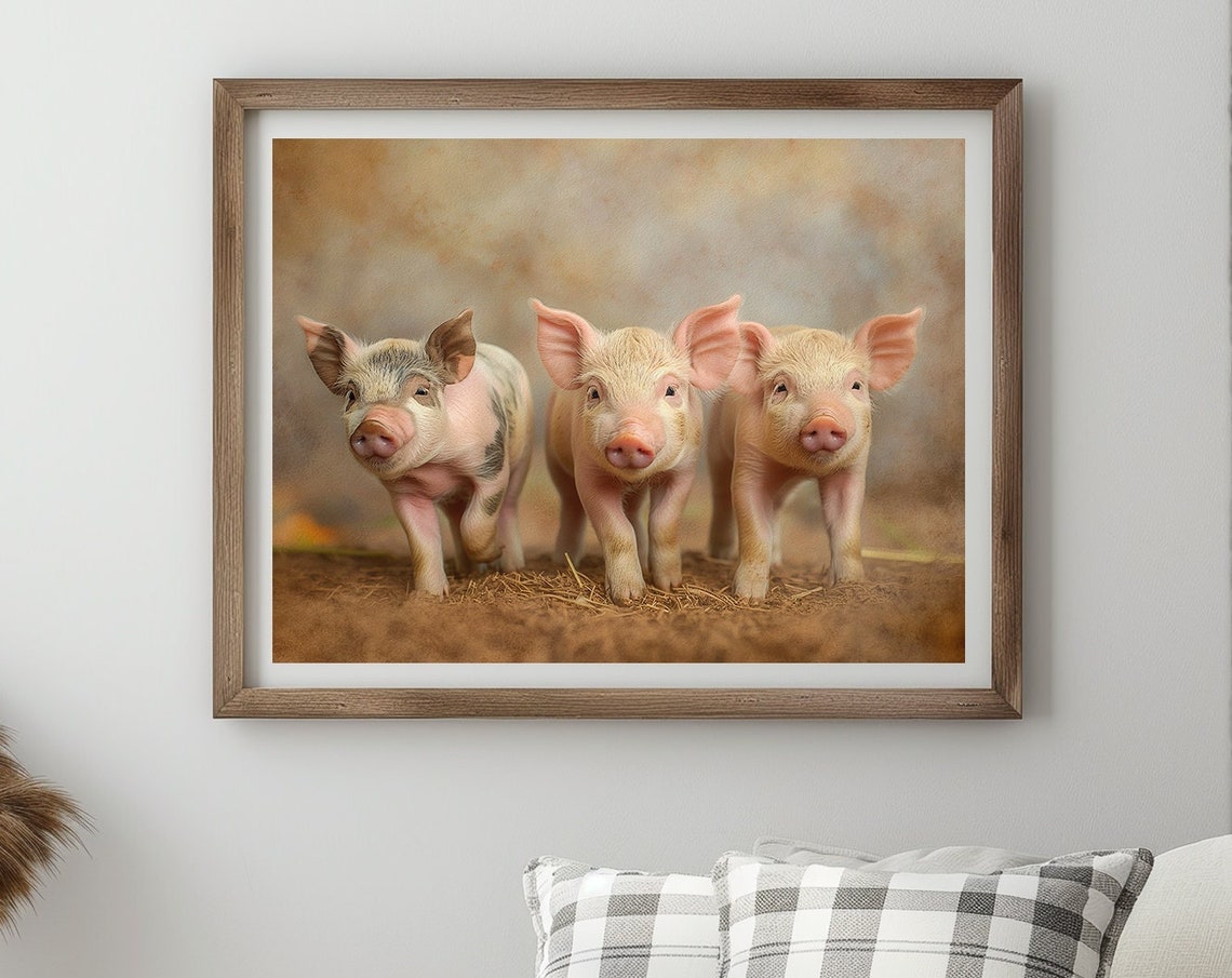 Three Little Piglets Walking Together Cute Farm Animal Decor Poster - Image 3