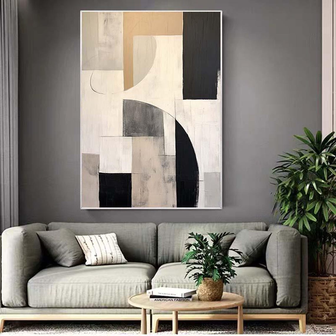 Beige Black Cream Geometric Arch Minimalist Gallery Wall Poster - Image 2
