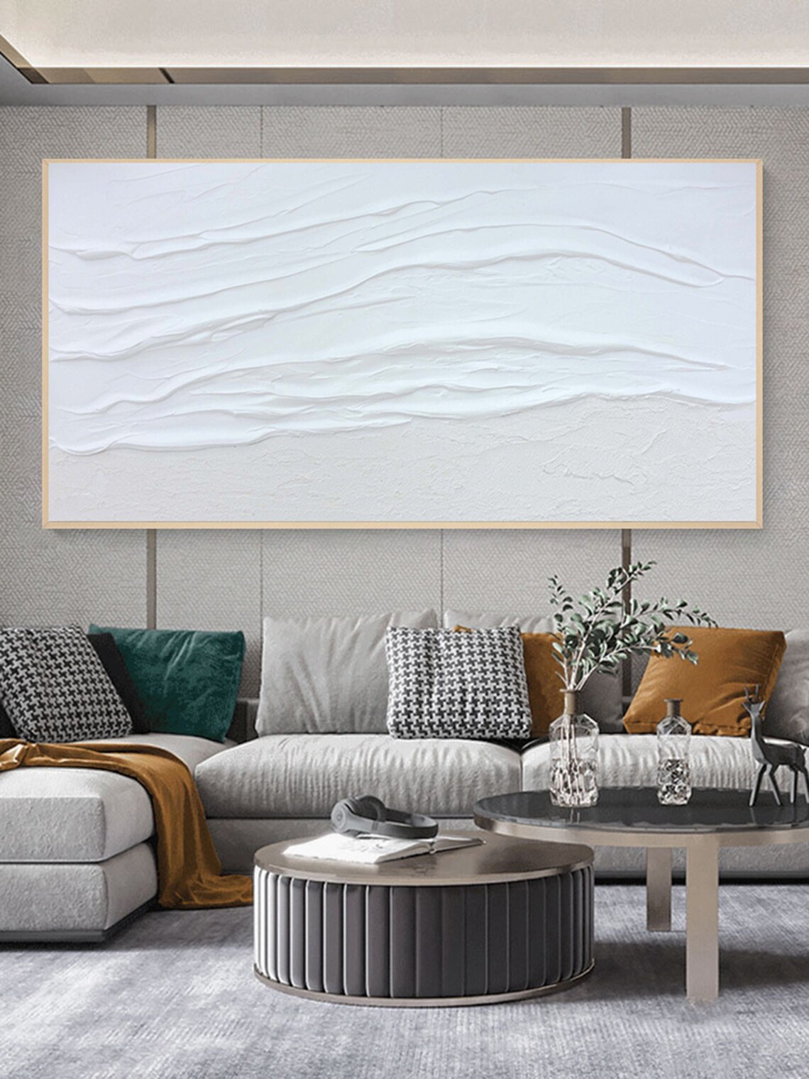 White 3D Textured Abstract Minimalist Art Print - Image 2