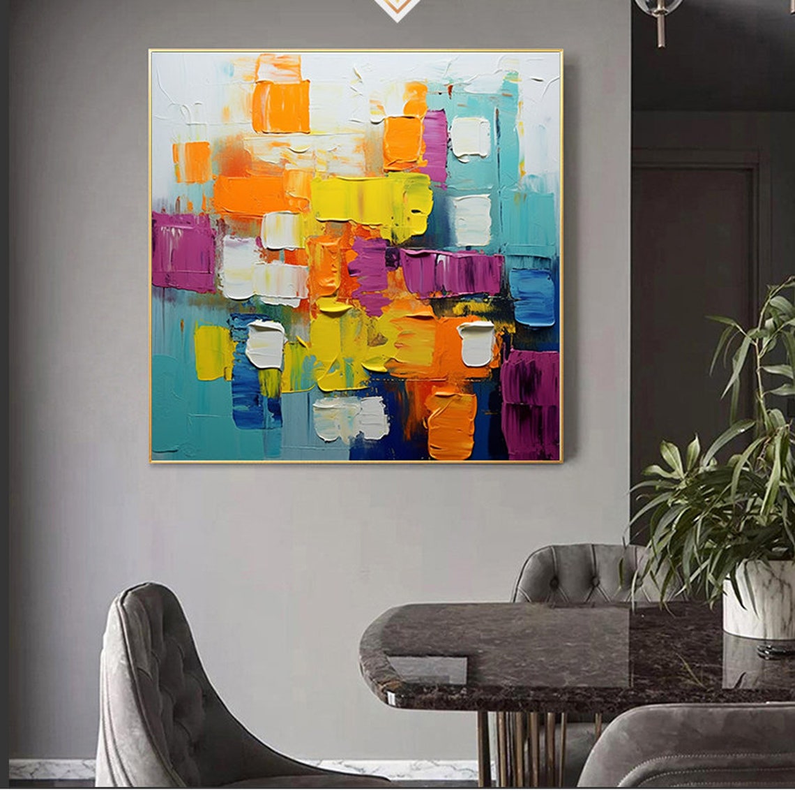 Cheerful Orange Yellow Teal Palette Knife Abstract Blocks Poster - Image 5