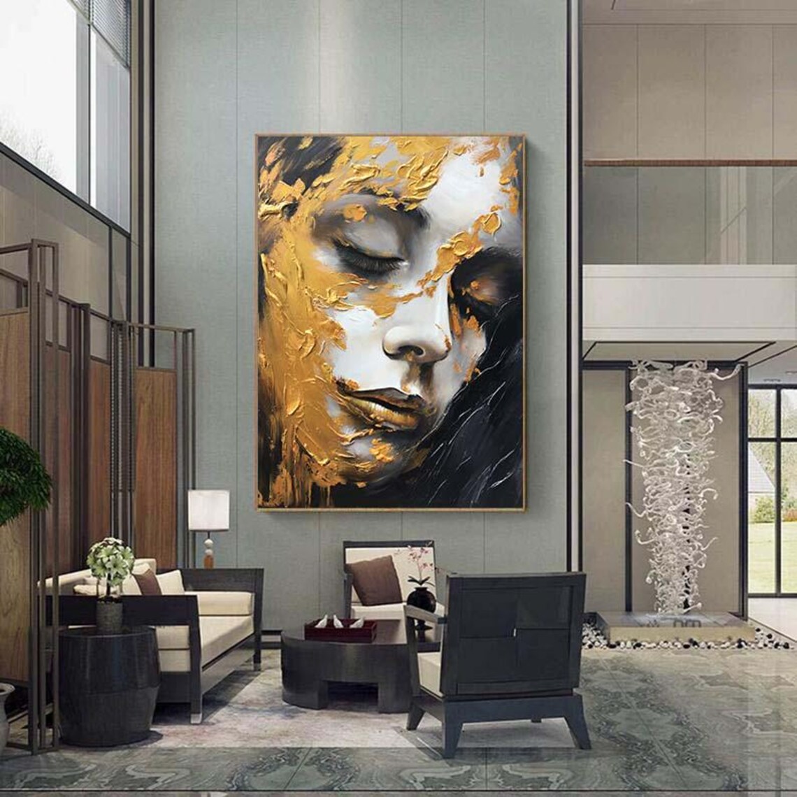 Abstract Gold Textured Portrait Gold And Black Color Oil Painting Textured Painting Acrylic Oil Painting 100 Handmade Abstract Oil Painting - Image 4