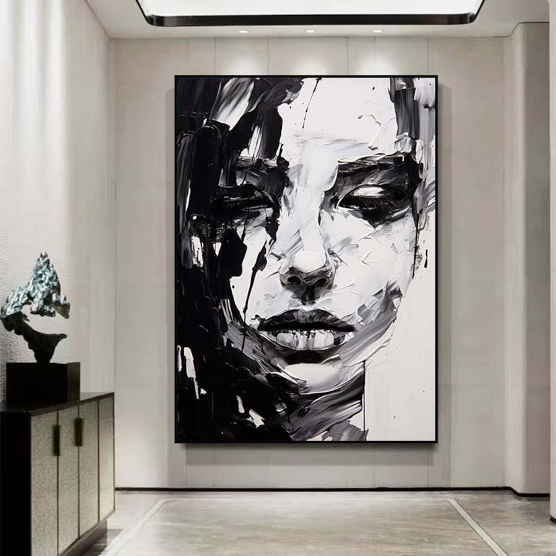 Monochrome Sleeping Beauty Woman Face White Impasto Art Poster - Image 2