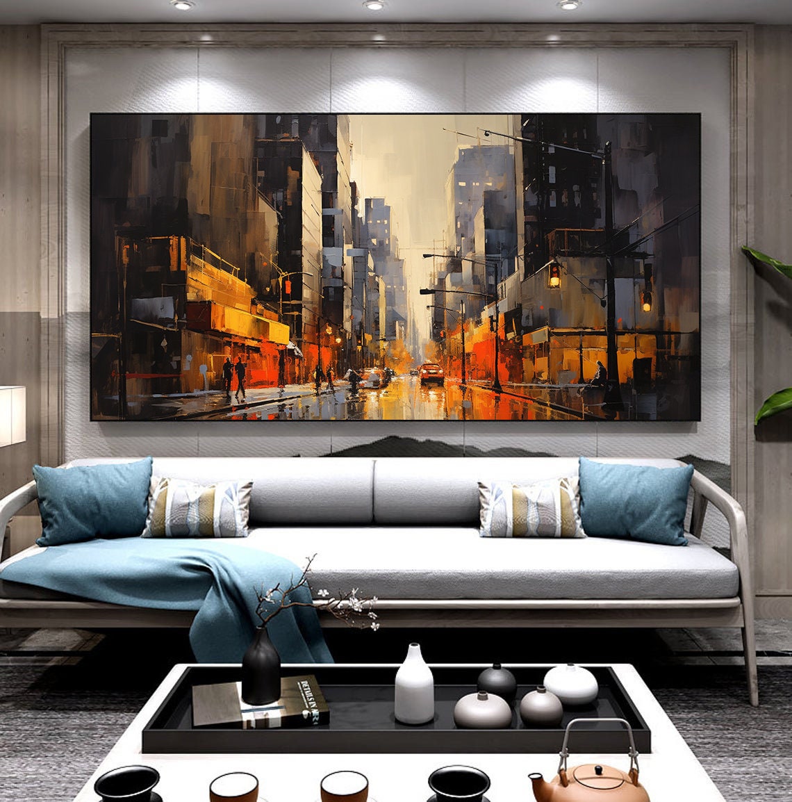 Urban Texture Oil Painting Large Colorful City Landscape Oil Painting Original Artist Creation Modern Art Collection For Living Room - Image 3