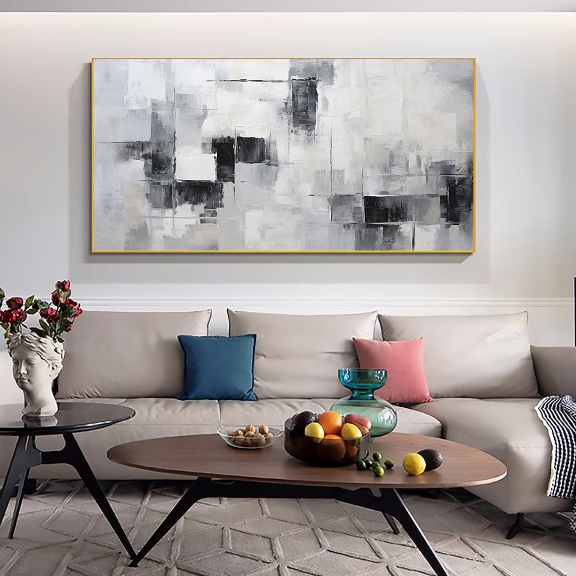 Grey White Black Minimalist Geometric Blocks Modern Decor Poster - Image 2