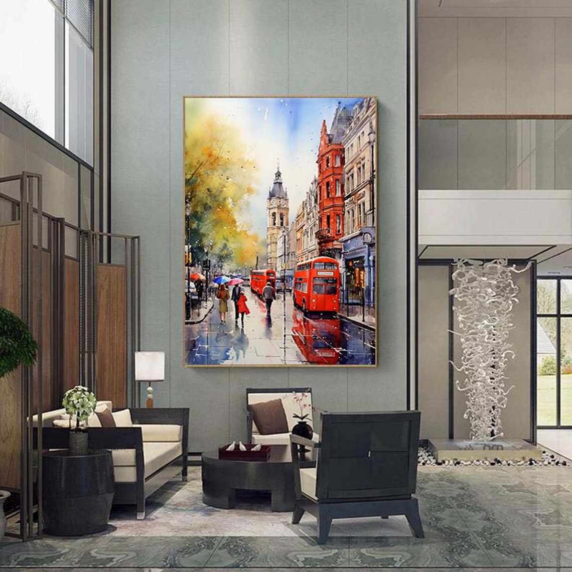 Colorful Oil Painting Of London Street London Cityscape Painting London Oil Painting Home Decor Wall Art London Wall Art - Image 5