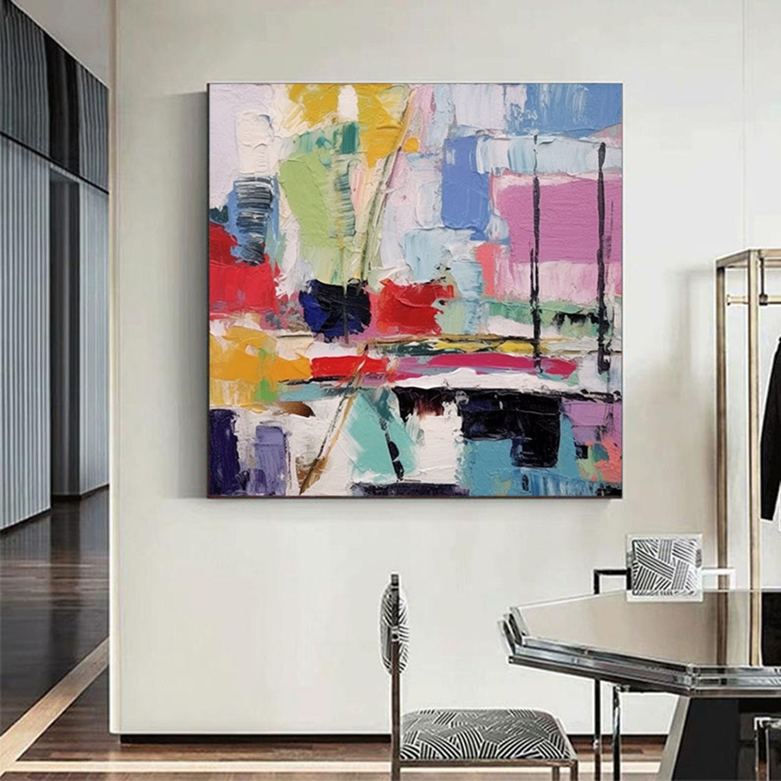 Colorful Mosaic Blocks Abstract Impasto Modern Painting Poster - Image 5