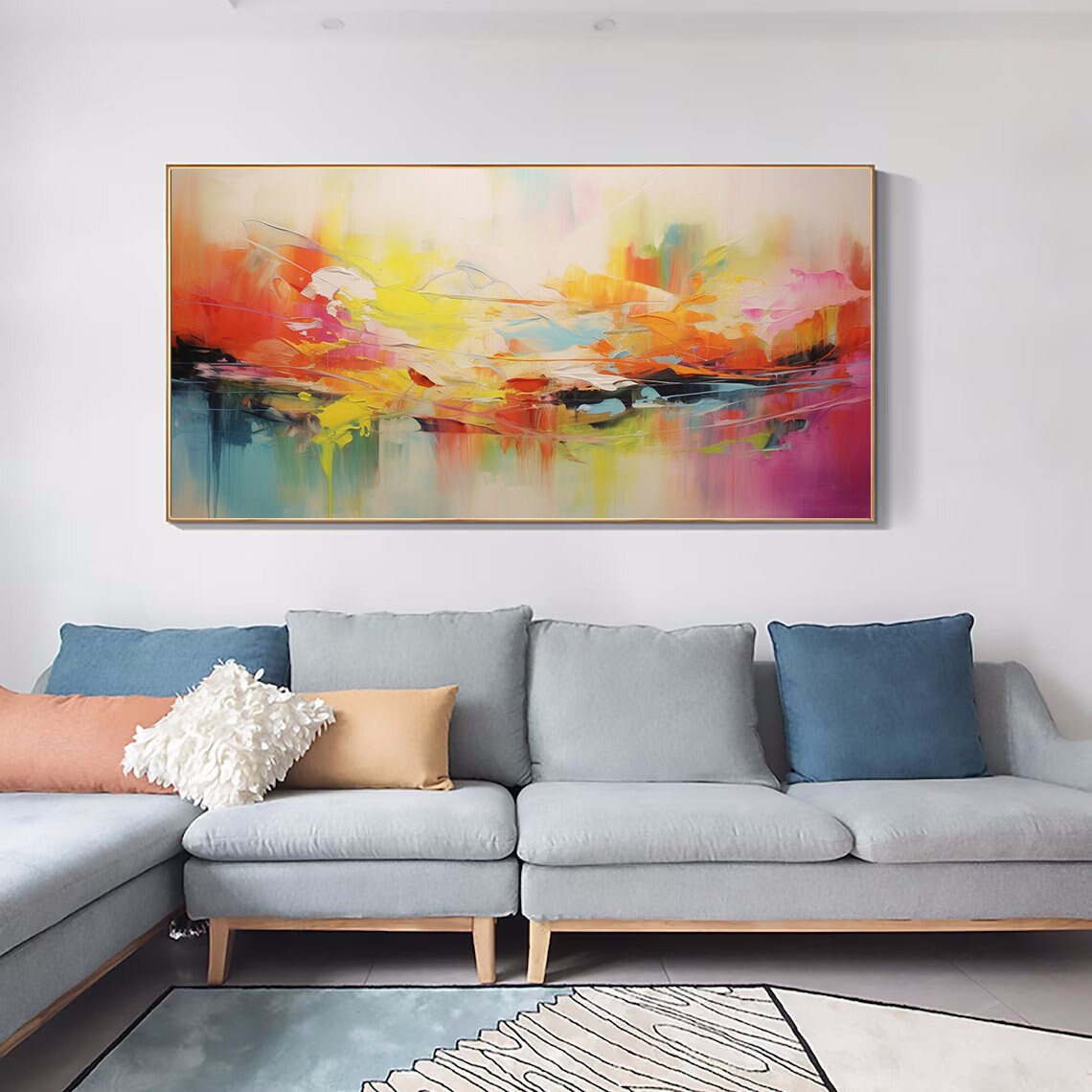 Sunrise Pastel Orange Pink Teal Wide Abstract Horizon Calm Poster - Image 4