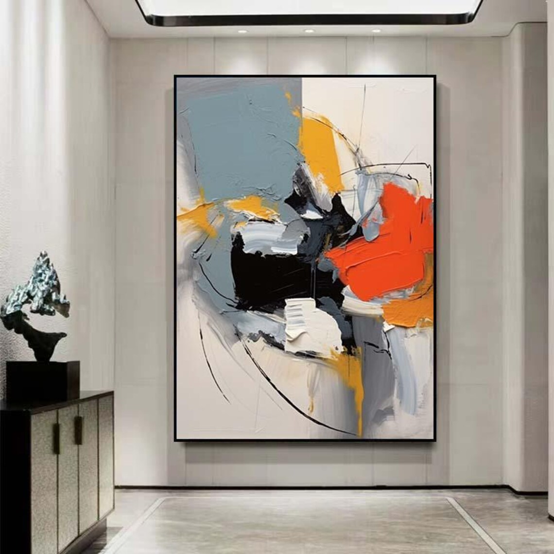 Orange Blue Black Bold Modern Abstract 3D Textured Painting Poster - Image 2