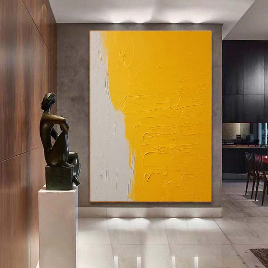 Serene Minimalist Mustard Yellow Textured Vertical Abstract Poster - Image 6