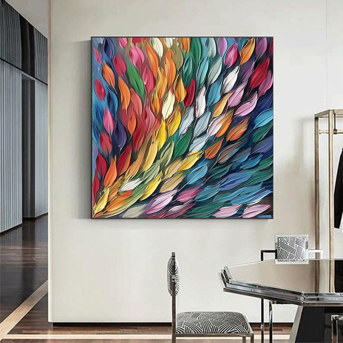 Abstract Feather Oil Painting, Colorful Living Room Art Print - Image 3