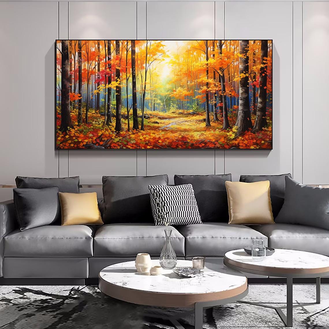 Golden Autumn Forest Sunlit Path Fall Landscape Painting Poster - Image 4