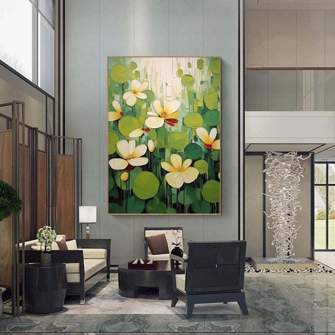 White Yellow Flower Bloom Green Garden Botanical Oil Painting Poster - Image 4