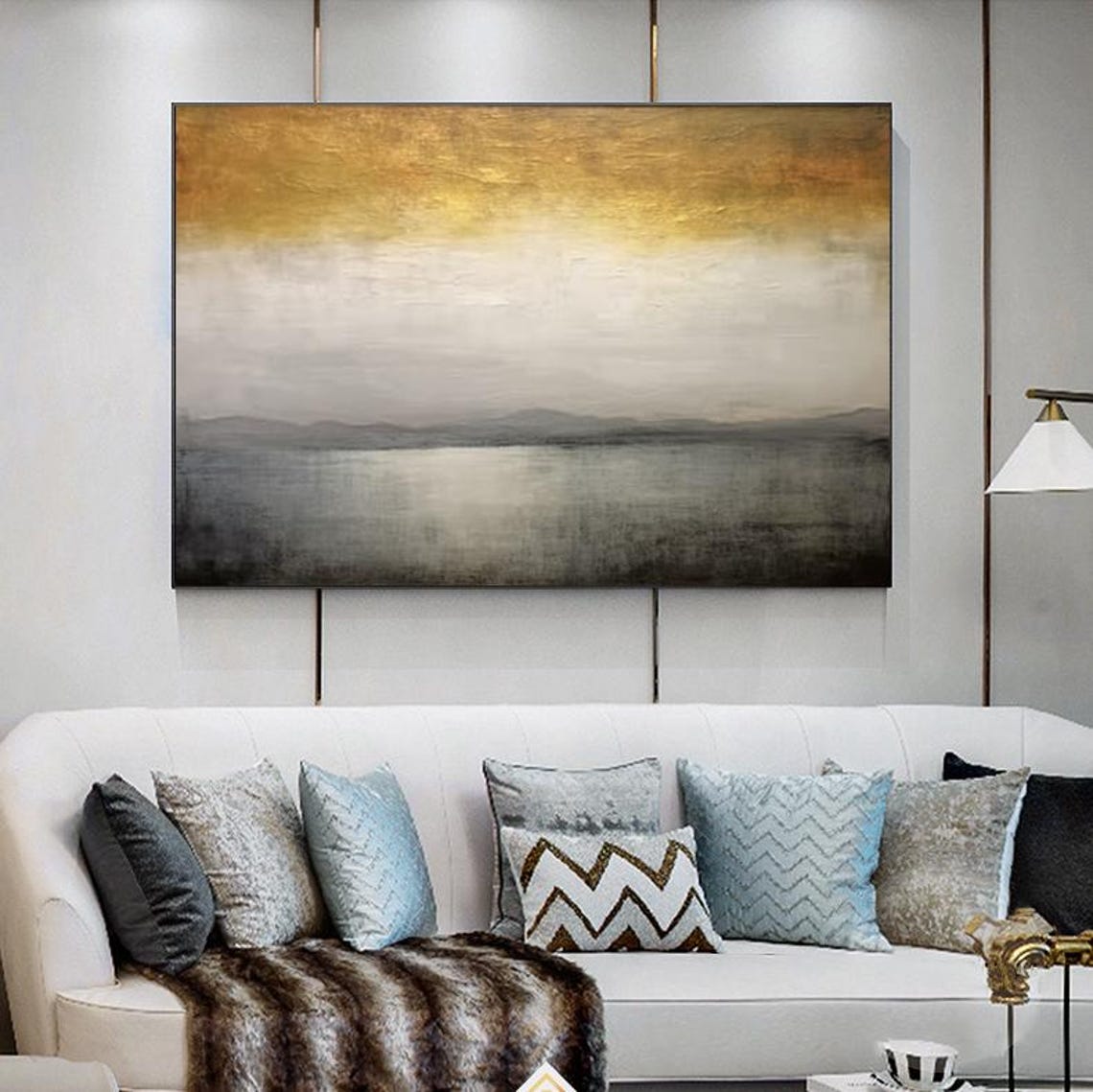 Gold Grey Abstract Landscape Horizon Modern Minimalist Wall Poster - Image 2