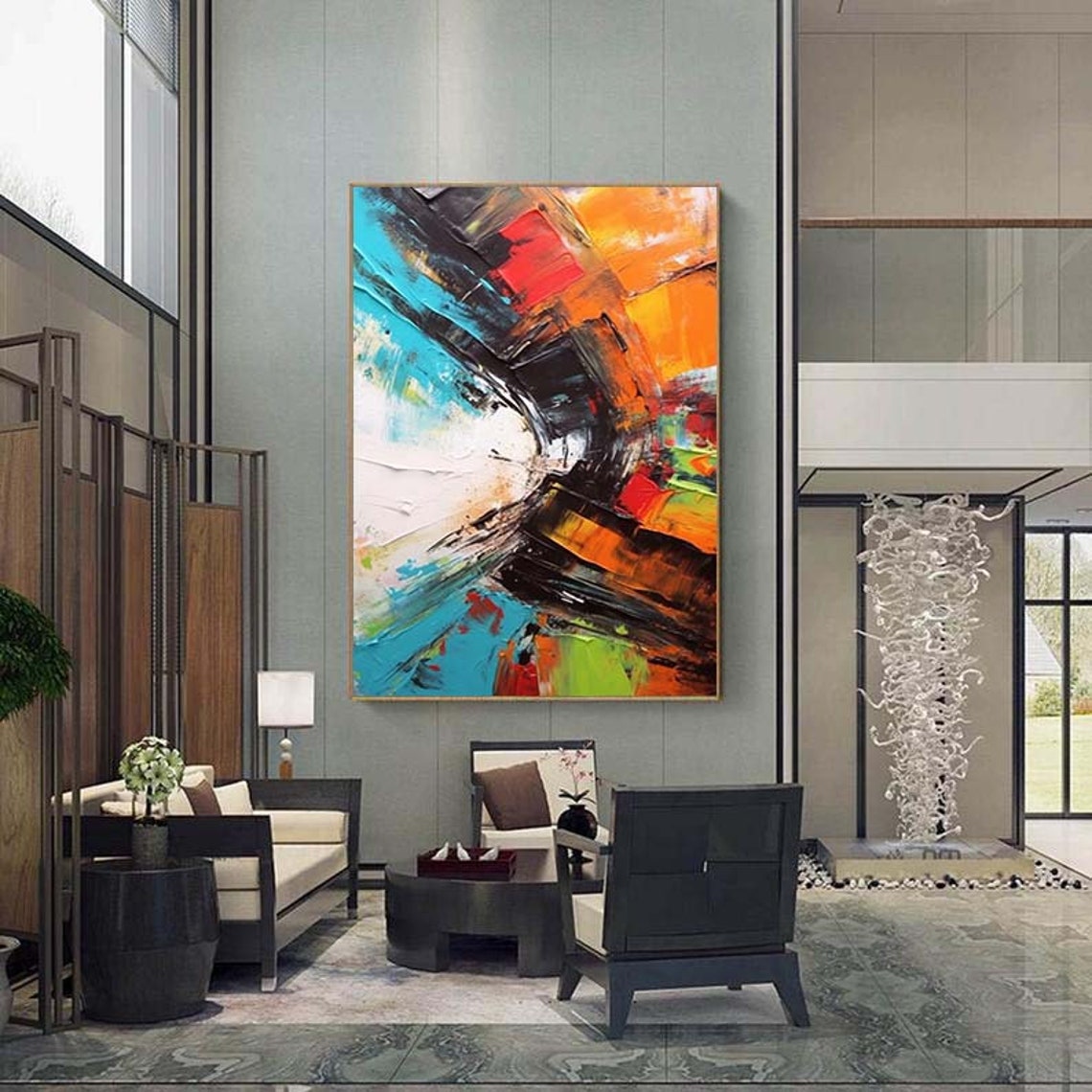 Bold Color Arc Turquoise Orange Black Impasto Curve Art Poster - Image 5