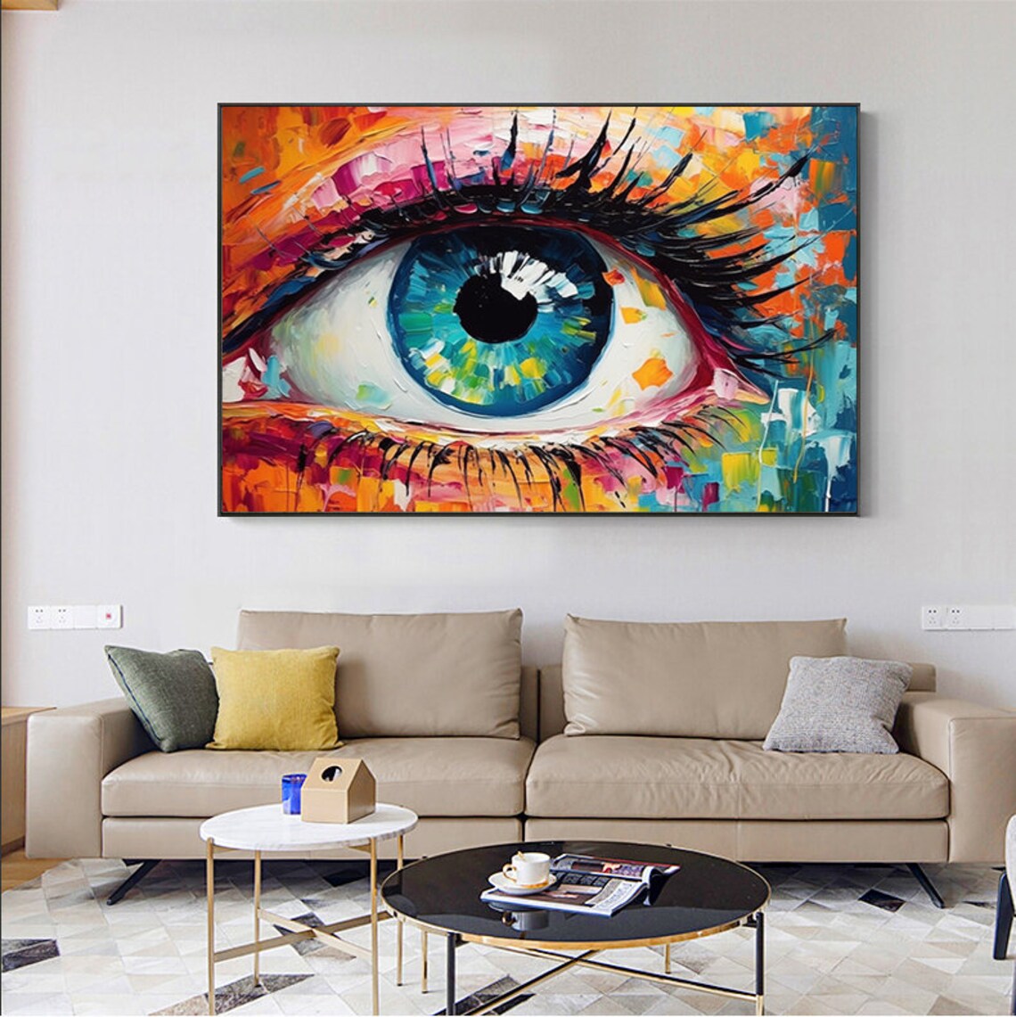 Vivid Colorful Blue Eye Abstract Oil Painting Modern Decor Poster - Image 4