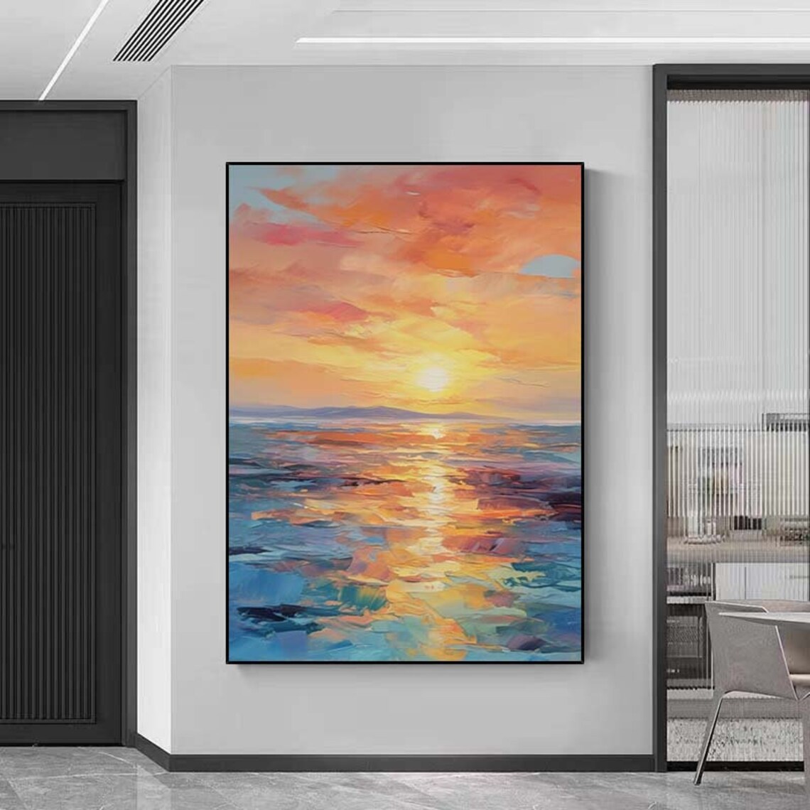 Golden Sky Sunset Ocean Painting Art Print - Image 5