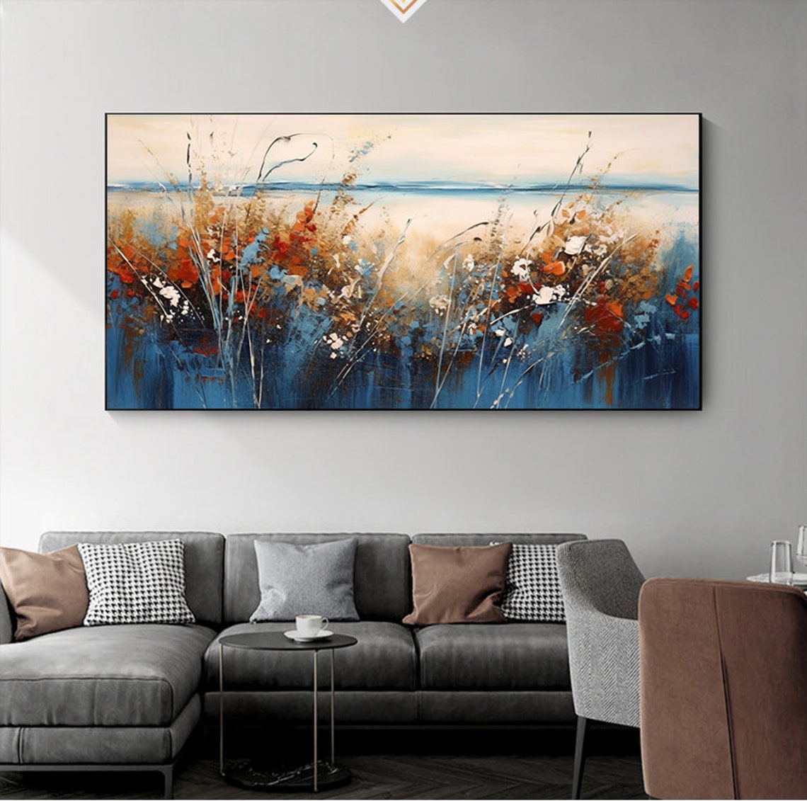 Abstract Blue Red Wildflower Field by the Water Painting Poster - Image 7