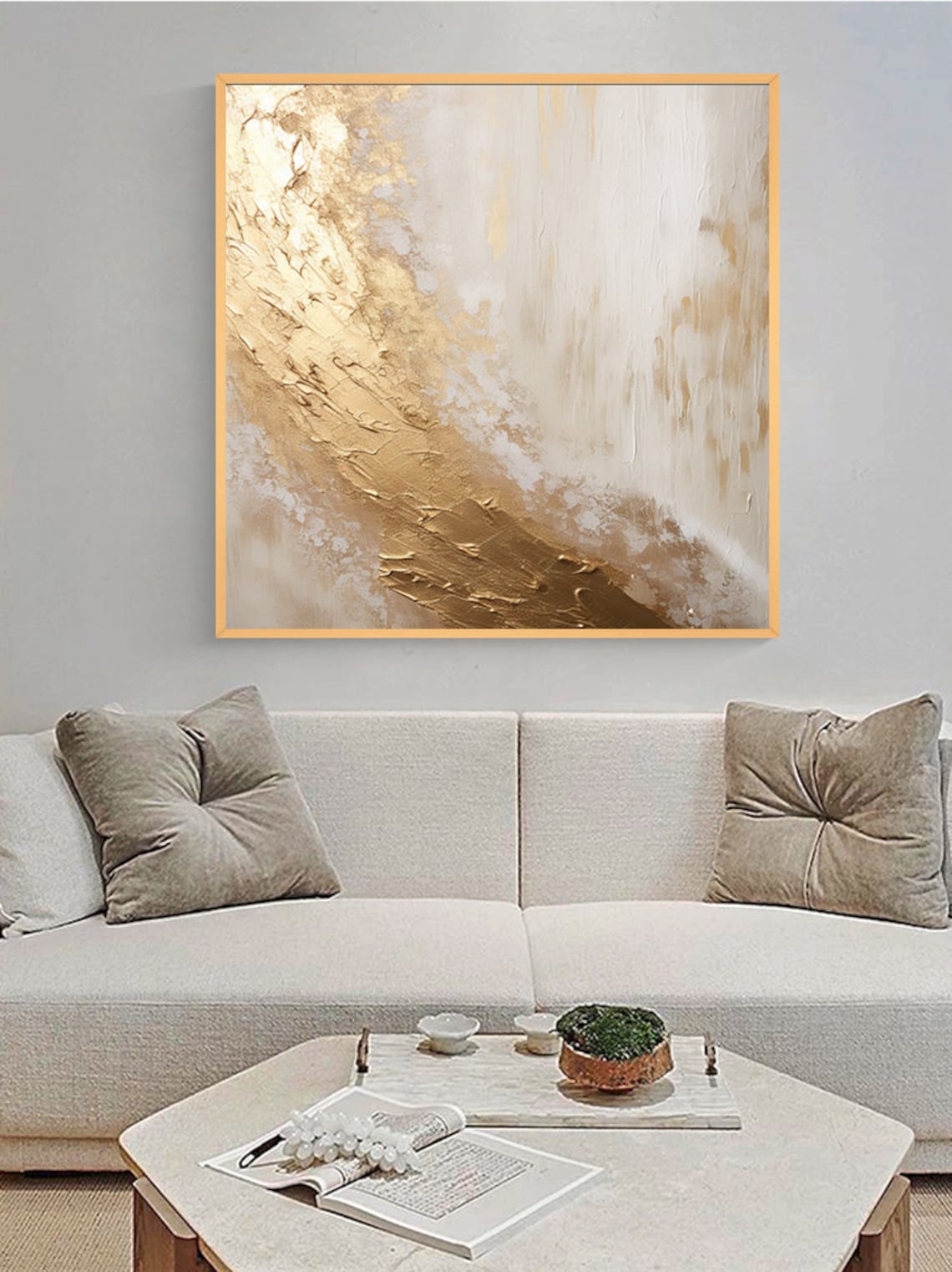 Gold Abstract Painting, White and Black Art Print - Image 2