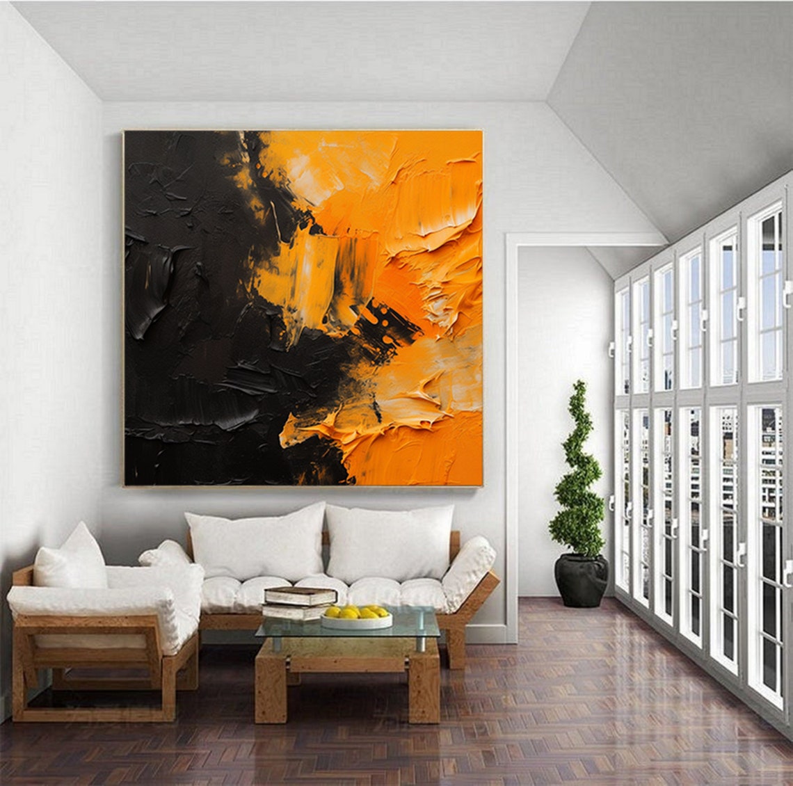 Black Orange Fire Abstract 3D Textured Bold Modern Oil Painting Poster - Image 3