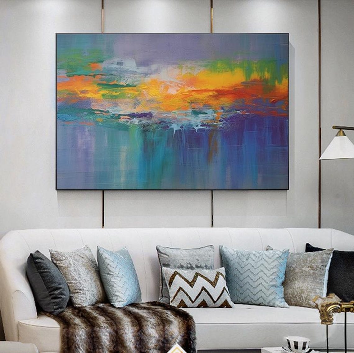 Dusk Sunset Over Water Orange Blue Abstract Square Glow Poster - Image 2