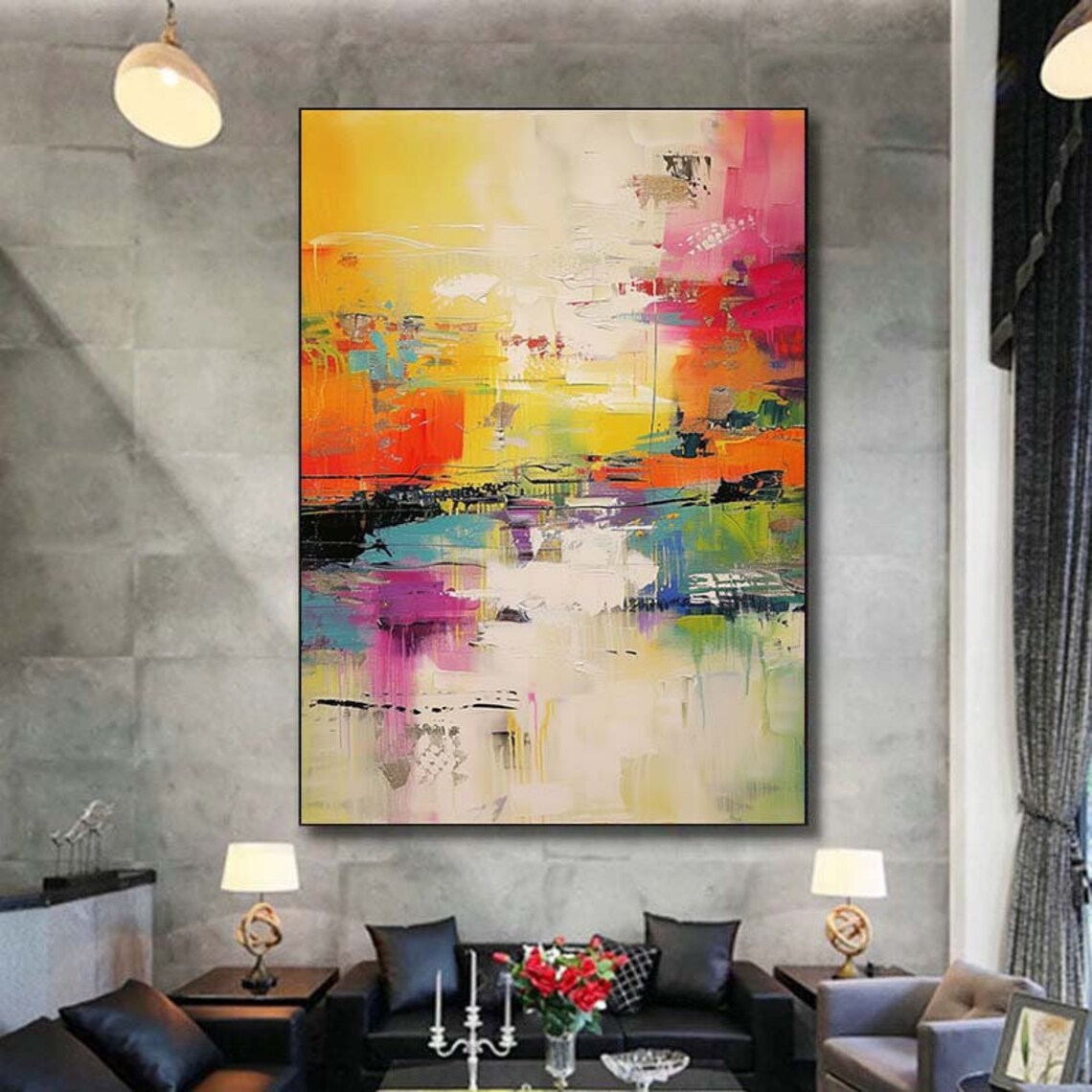 Vibrant Colorful Abstract Blocks Yellow Pink Teal Modern Art Poster - Image 4