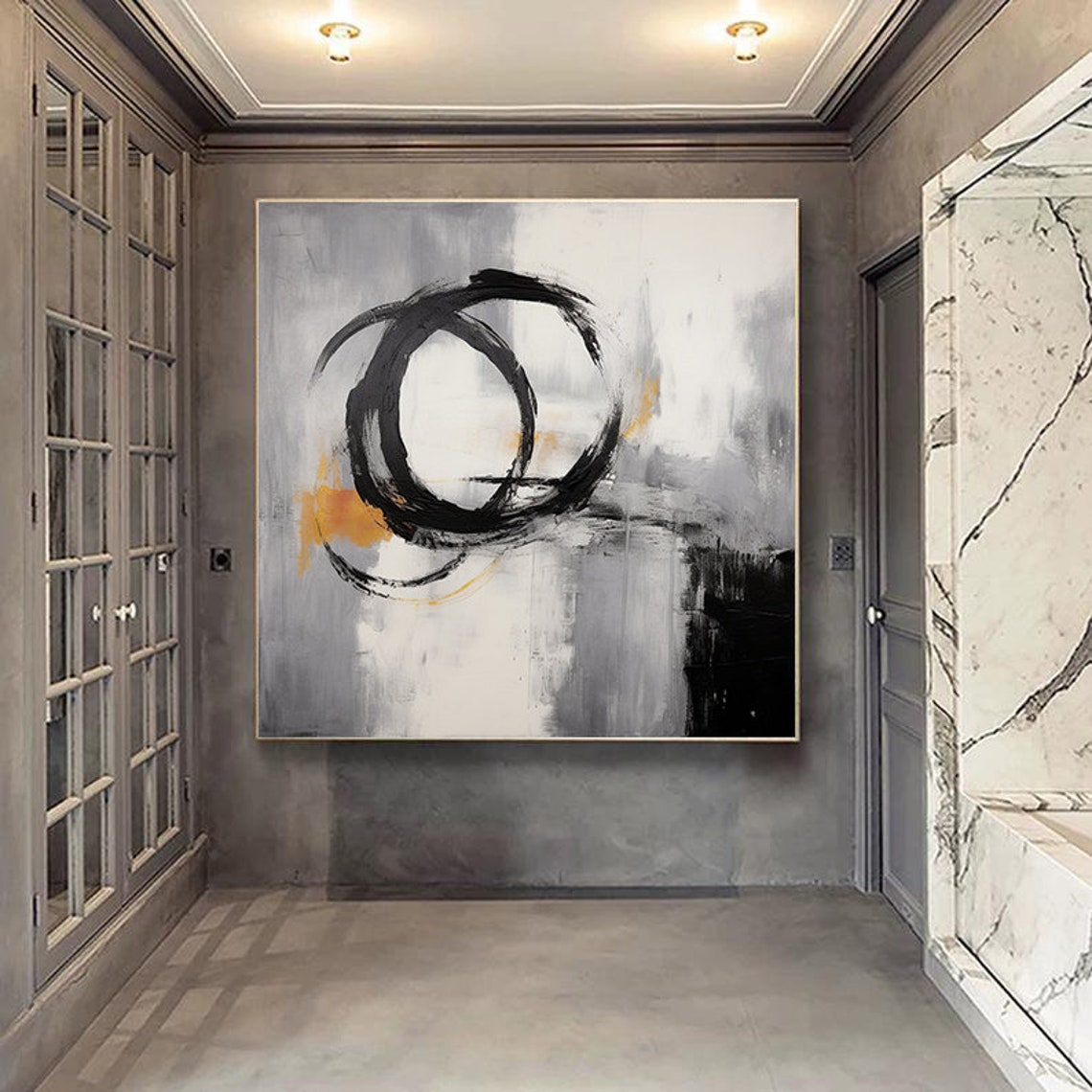 Black Enso Circle Gold Accent Grey Abstract Zen Brush Art Poster - Image 5