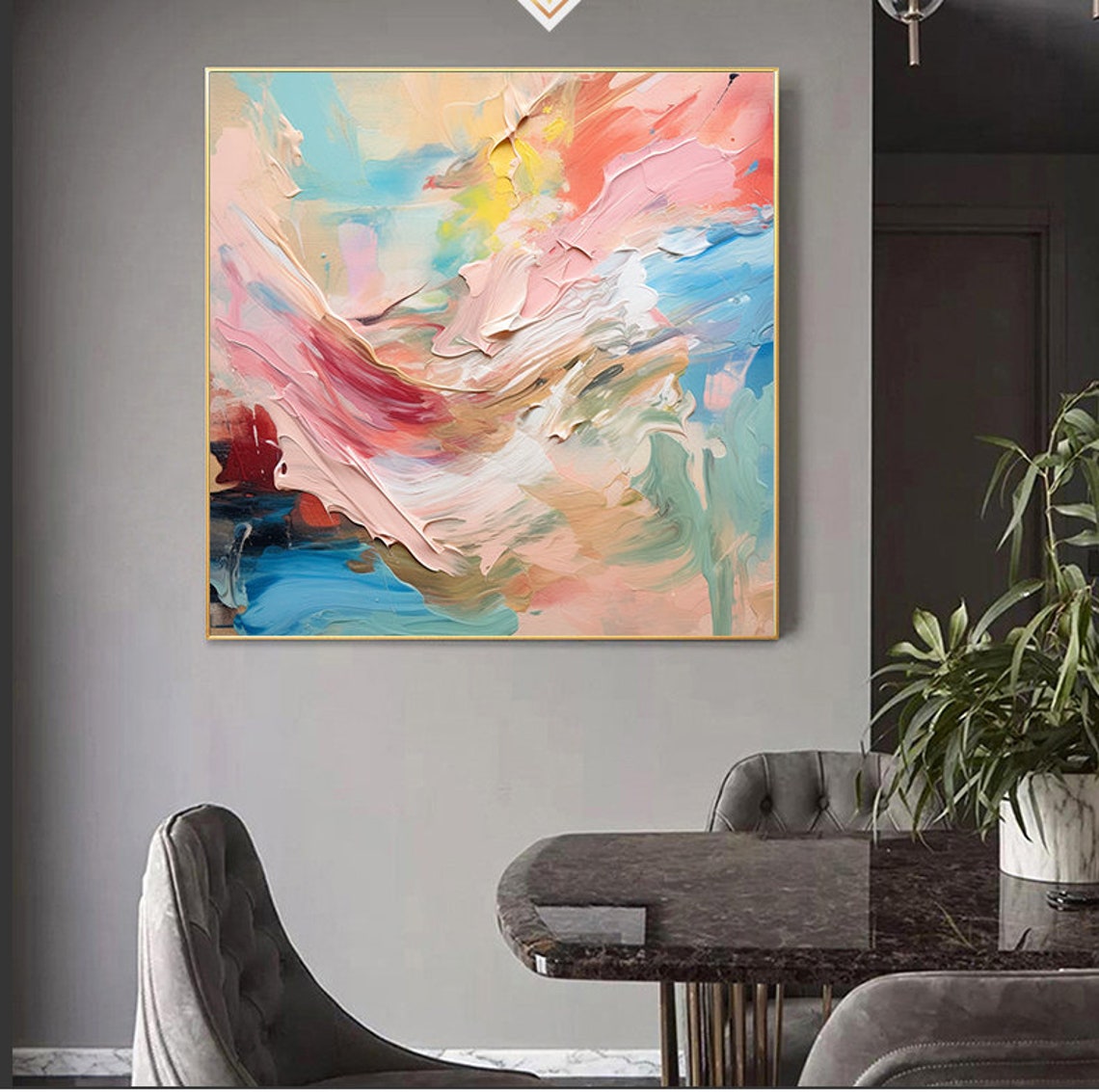 Soft Pastel Impasto Abstract With Pink Mint Blue Swirls Poster - Image 5