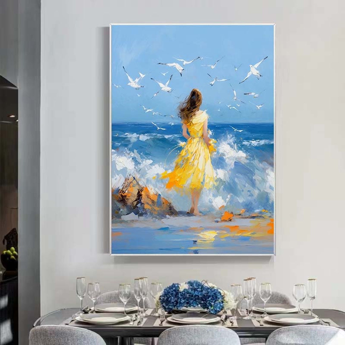Beautiful Woman On The Beachbeautiful Girl Back View Oil Painting Acrylic Abstract Oil Painting Wall Decor Living Room Office Wall - Image 2